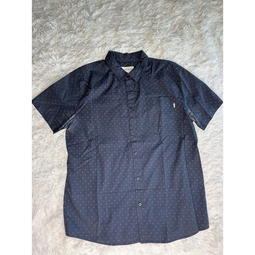 Active Ride‎ Shop Button Down Shirt Size Large Men's Short Sleeve Blue Polka Dot